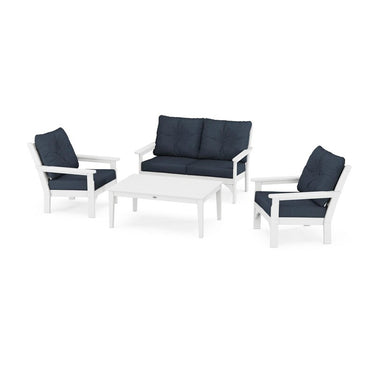 POLYWOOD Vineyard 4-Piece Deep Seating Set w/ 2 Club Chairs - White / Marine Indigo
